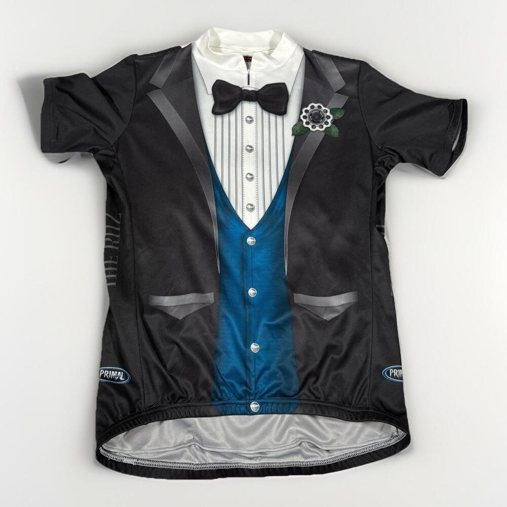 Primal Cycling Jersey Men Large Gray Blue Tuxedo 1/2 Zip Short Sleeve Poly(A11)